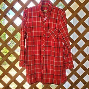J.Jill Red and White Plaid ~ Women's Long Sleeve Tunic Shirt ~ SZ M ~ Cotton